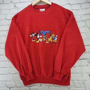 Disney World Crew Sweatshirt S Fleece Embroidery Mickey Mouse Donald Goofy Y2K